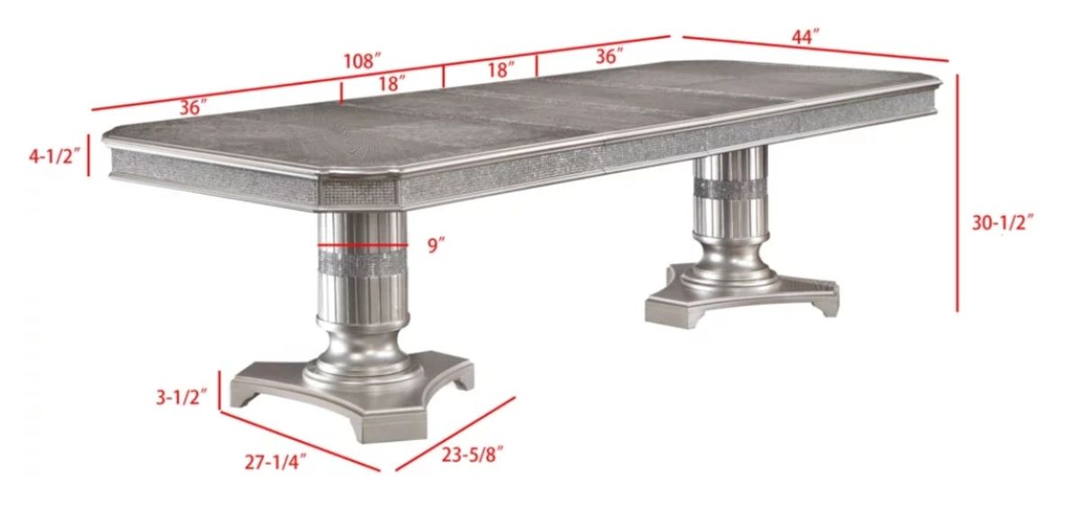 Crown Mark Klina Glam 2-Leaf Dining Table in Light Gray