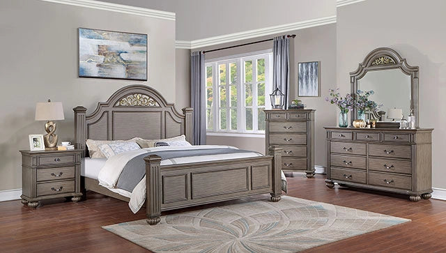 Syracuse E.King Bed Gray Solid Wood