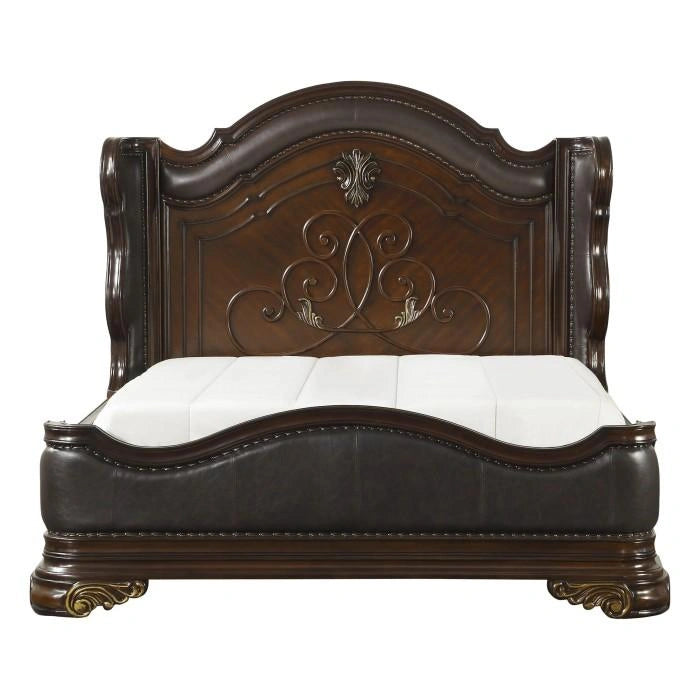 Royal Highlands Queen Upholstered Panel Bed in Rich Cherry 1603-1