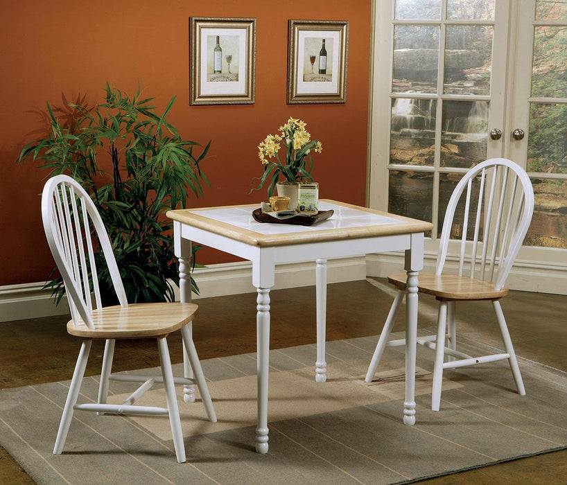 Country Natural Brown Dining Table with White Tile Top