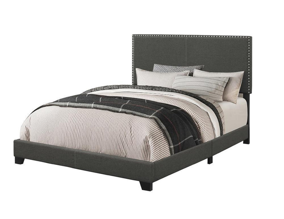 Boyd California King, King, & Queen Upholstered Bed with Nailhead Trim Charcoal & Grey