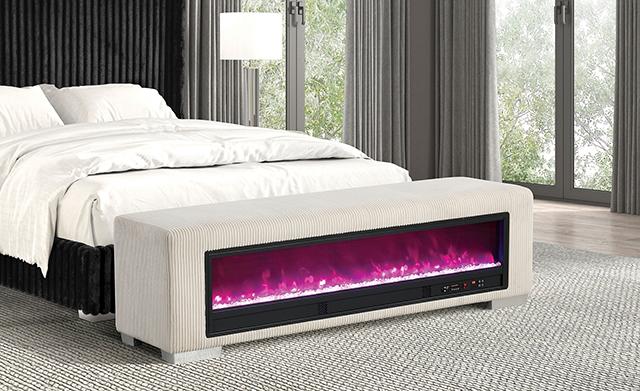 Elnath Bench w/ Visual Crystal Fireplace Beige