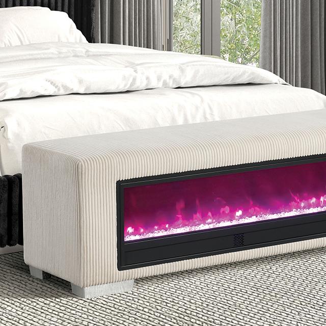 Elnath Bench w/ Visual Crystal Fireplace Beige