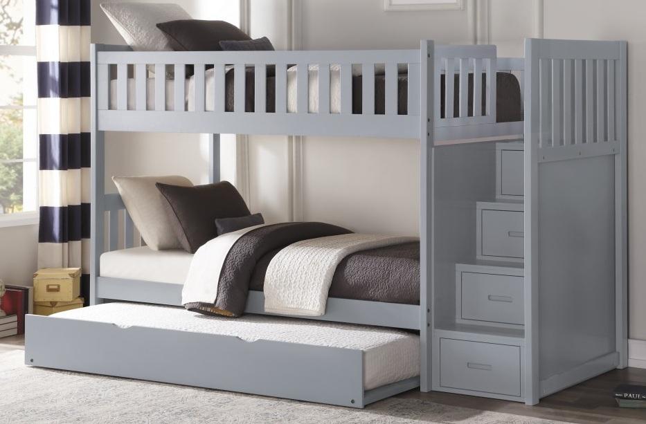 Homelegance Orion Bunk Bed w/ Reversible Step Storage and Twin Trundle in Gray B2063SB-1*R