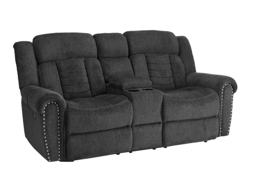 Nutmeg Double Reclining Loveseat in Charcoal Gray 9901CC-2