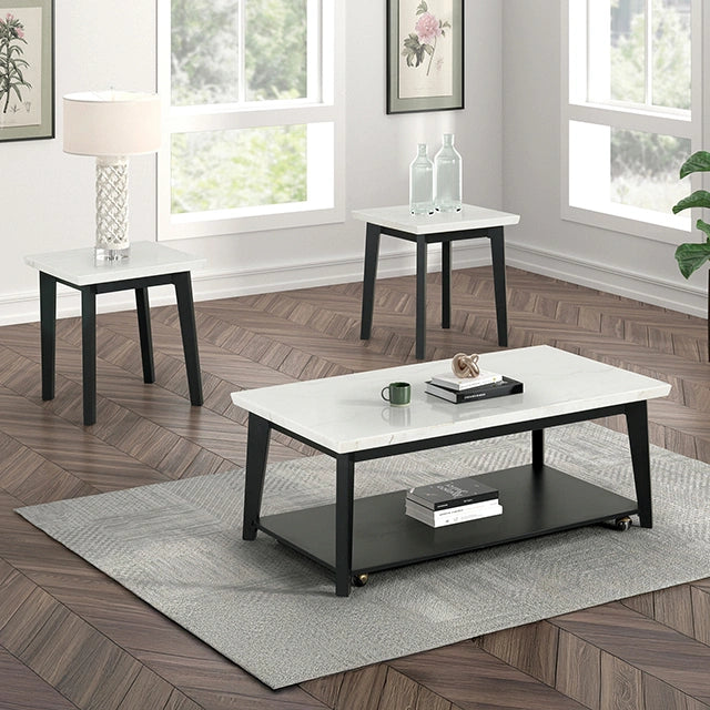 Thisted Rectangle Marble Coffee Table w/ Casters White