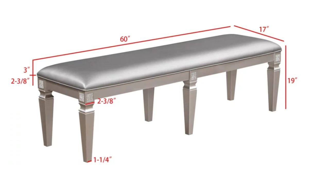 Crown Mark Klina Glam Dining Bench in Light Gray image