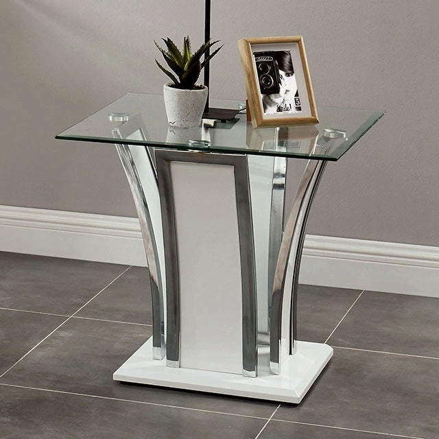 Staten Glossy White/Chrome End Table