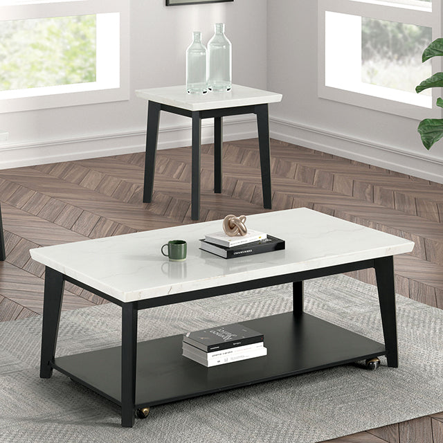 Thisted Rectangle Marble Coffee Table w/ Casters White