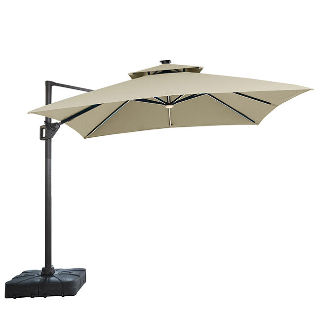 Aurora 10 Ft Square Umbrella w/ Double Top w/ LED Light + 37" Large Base